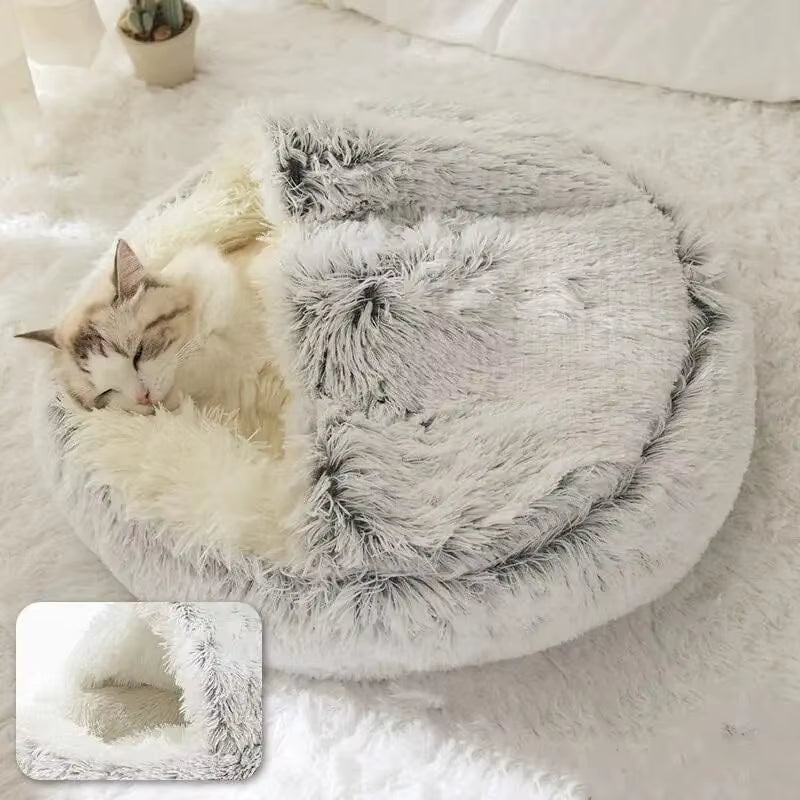 Cama de felpa con capucha para mascotas