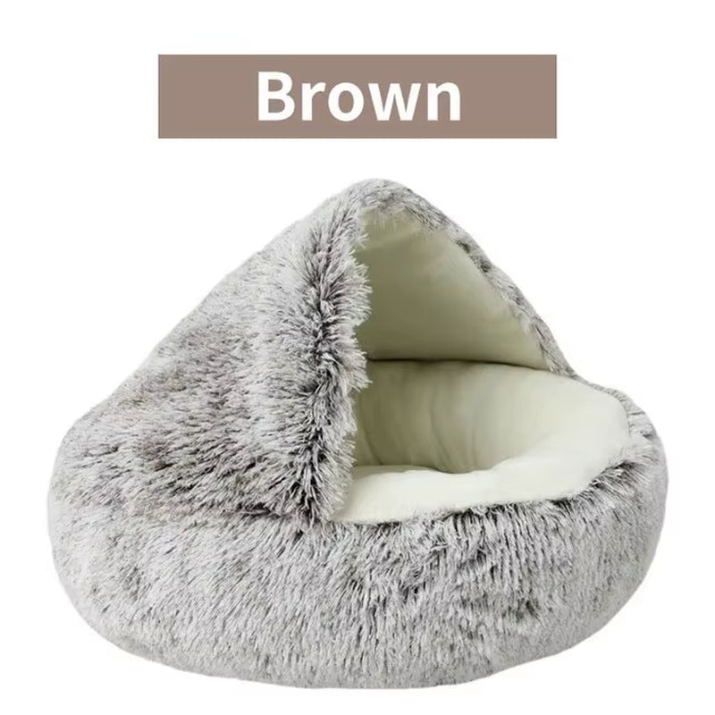 Cama de felpa con capucha para mascotas