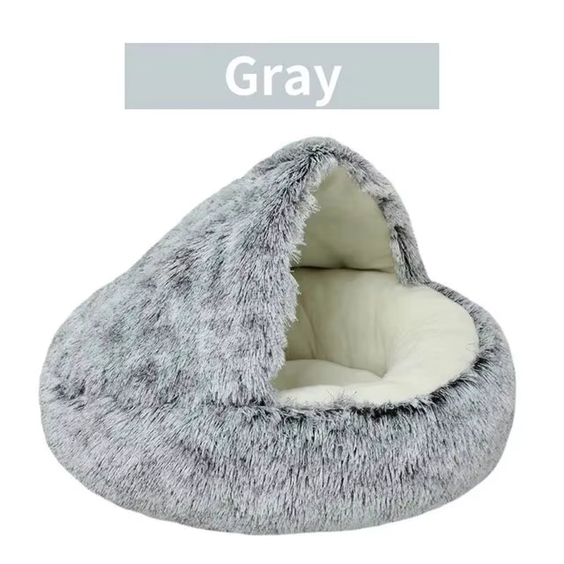 Cama de felpa con capucha para mascotas