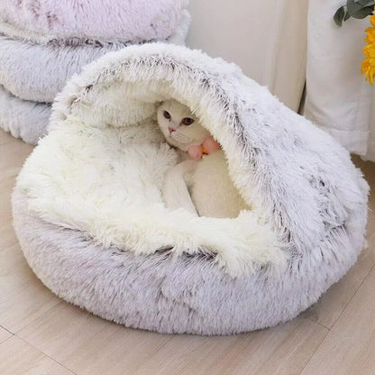 Cama de felpa con capucha para mascotas