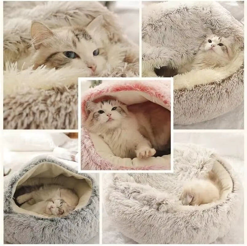 Cama de felpa con capucha para mascotas